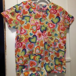 Medical scrub top colorful hearts S